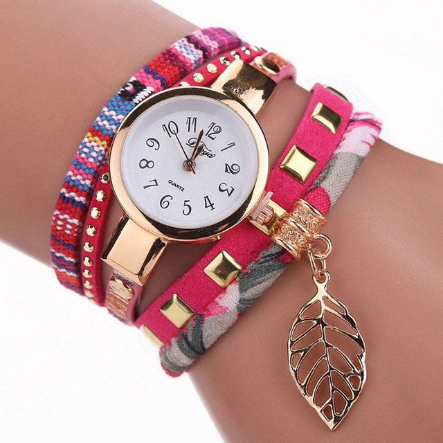 Dy066 Reloj De Pulsera Para Mujer Relojes De Cuarzo De Estilo Retro De Tela De Hoja