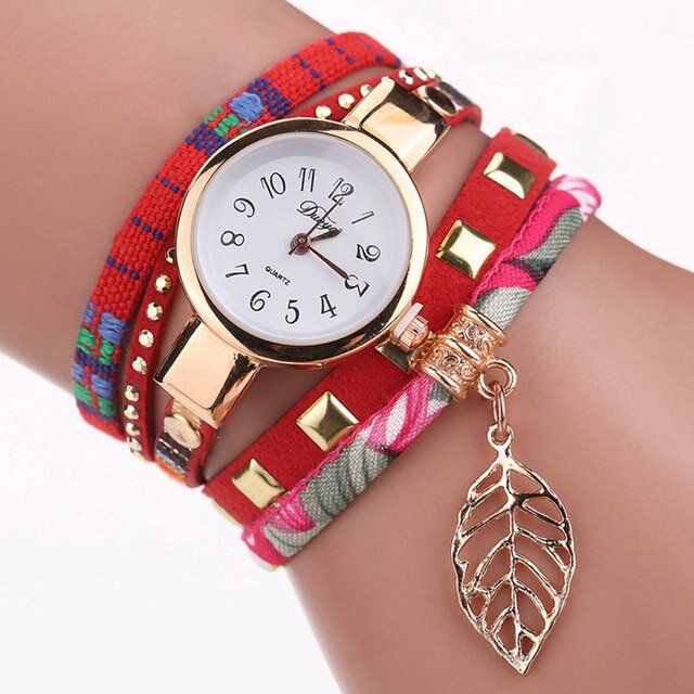 Dy066 Reloj De Pulsera Para Mujer Relojes De Cuarzo De Estilo Retro De Tela De Hoja