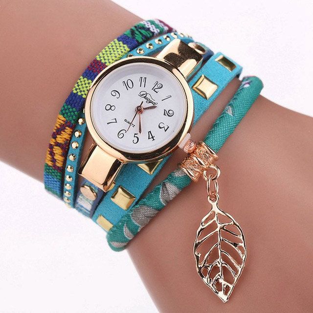 Dy066 Reloj De Pulsera Para Mujer Relojes De Cuarzo De Estilo Retro De Tela De Hoja