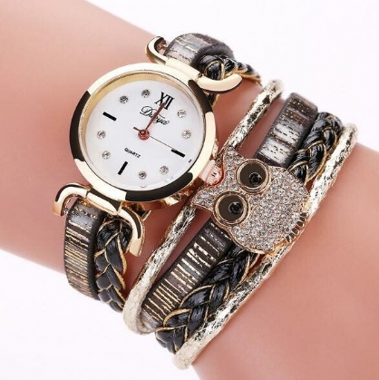 Dy114 Estilo Lindo Búho Pulsera Para Mujer Reloj Regalo Correa De Cuero Relojes De Cuarzo