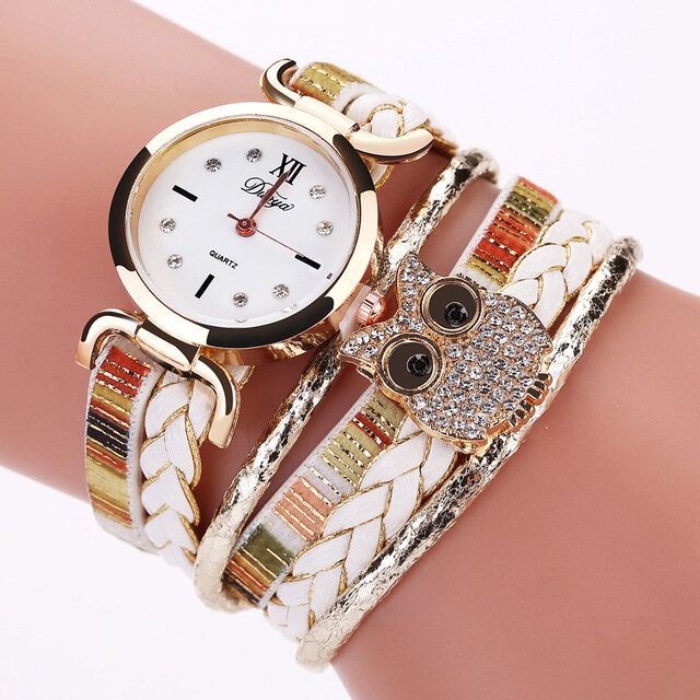 Dy114 Estilo Lindo Búho Pulsera Para Mujer Reloj Regalo Correa De Cuero Relojes De Cuarzo