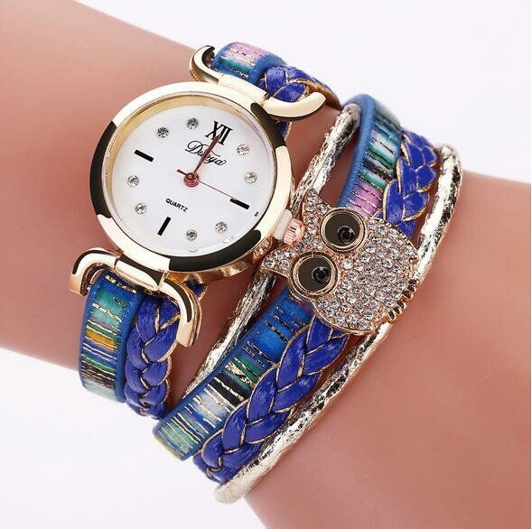 Dy114 Estilo Lindo Búho Pulsera Para Mujer Reloj Regalo Correa De Cuero Relojes De Cuarzo