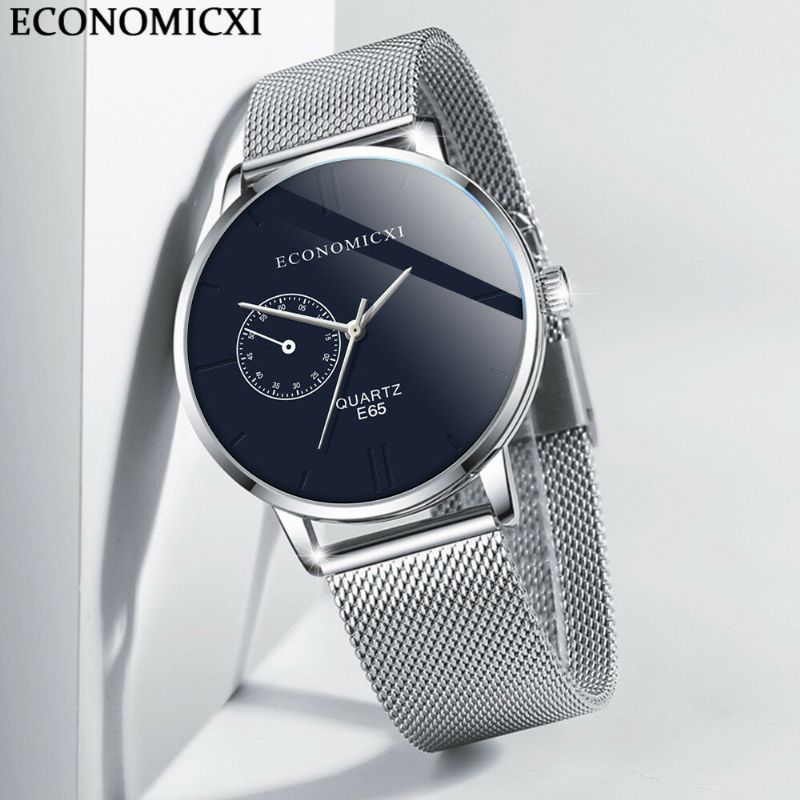 Economicxi E65 Reloj De Pulsera Ultradelgado De Estilo Informal Para Hombre Relojes De Cuarzo Con Banda De Acero Y Malla