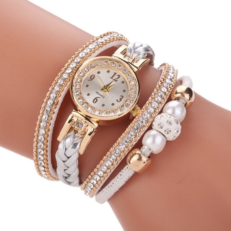 Estilo De Moda Mujeres Perla Trenzada Aleación Mujeres Reloj De Pulsera Laides Vestido Reloj De Cuarzo Pulsera