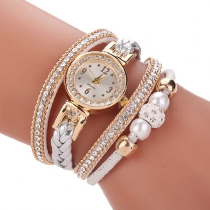 Estilo De Moda Mujeres Perla Trenzada Aleación Mujeres Reloj De Pulsera Laides Vestido Reloj De Cuarzo Pulsera