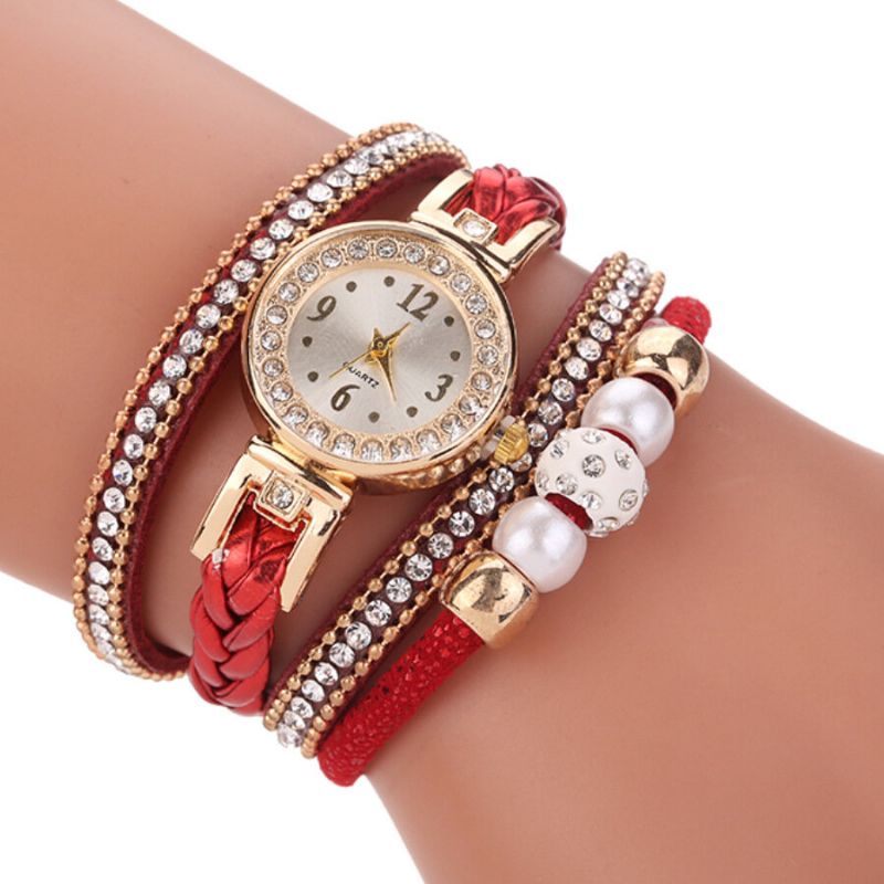 Estilo De Moda Mujeres Perla Trenzada Aleación Mujeres Reloj De Pulsera Laides Vestido Reloj De Cuarzo Pulsera