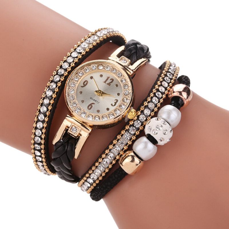 Estilo De Moda Mujeres Perla Trenzada Aleación Mujeres Reloj De Pulsera Laides Vestido Reloj De Cuarzo Pulsera