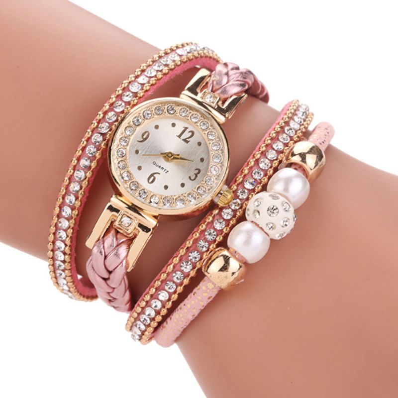 Estilo De Moda Mujeres Perla Trenzada Aleación Mujeres Reloj De Pulsera Laides Vestido Reloj De Cuarzo Pulsera