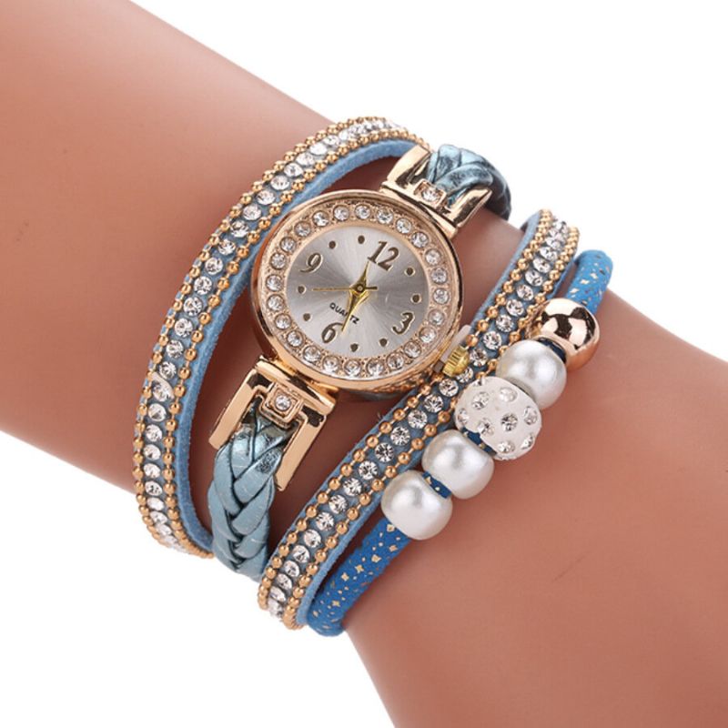 Estilo De Moda Mujeres Perla Trenzada Aleación Mujeres Reloj De Pulsera Laides Vestido Reloj De Cuarzo Pulsera