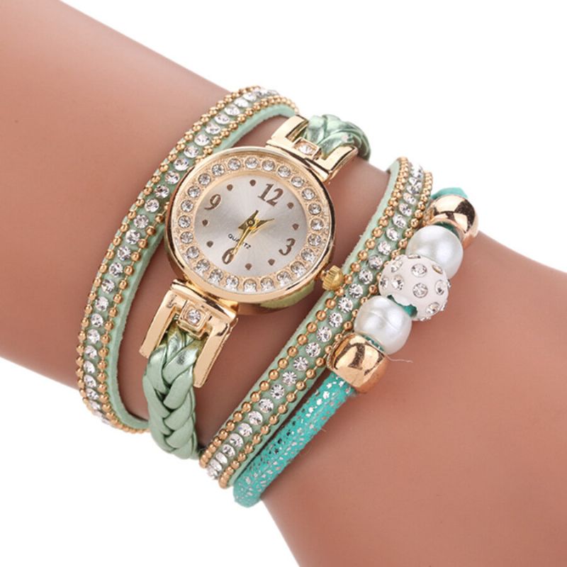 Estilo De Moda Mujeres Perla Trenzada Aleación Mujeres Reloj De Pulsera Laides Vestido Reloj De Cuarzo Pulsera