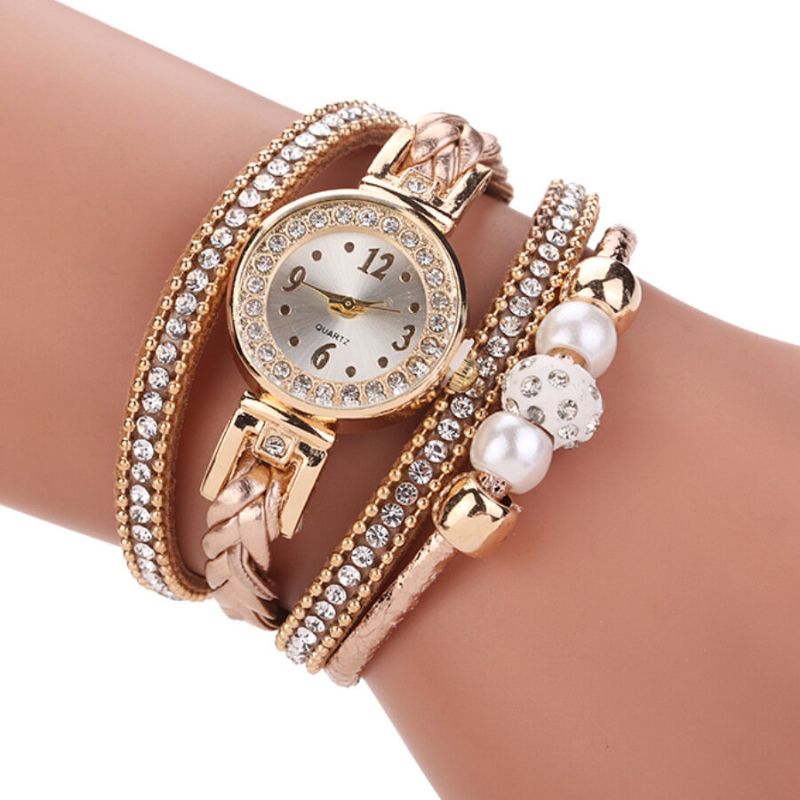 Estilo De Moda Mujeres Perla Trenzada Aleación Mujeres Reloj De Pulsera Laides Vestido Reloj De Cuarzo Pulsera