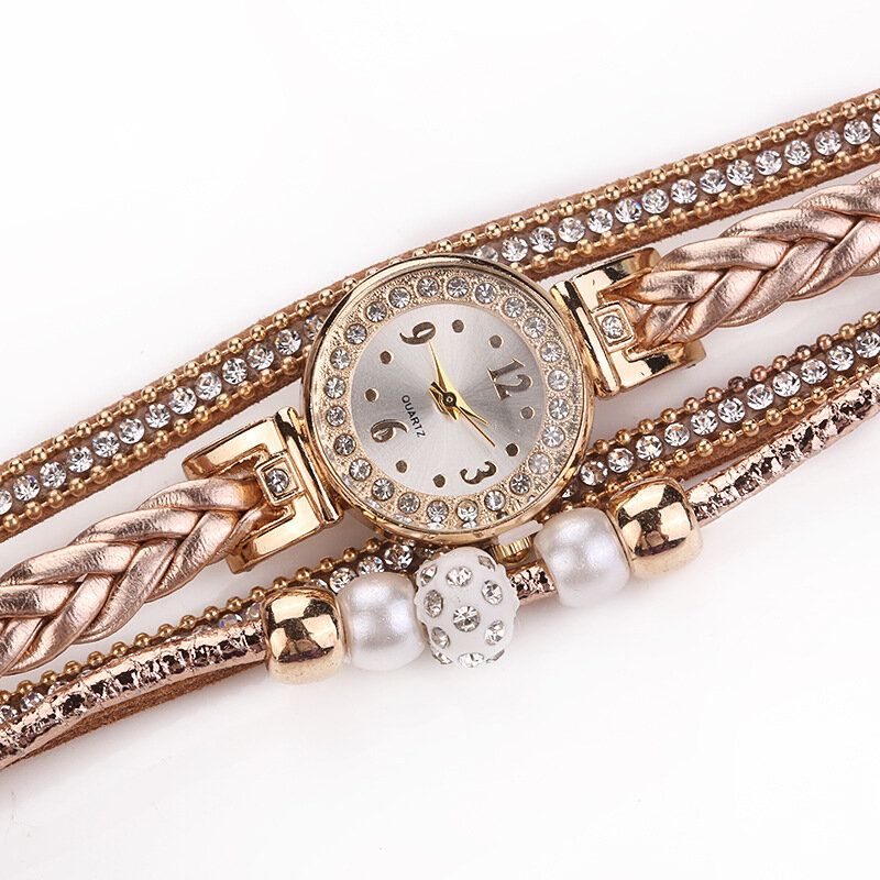 Estilo De Moda Mujeres Perla Trenzada Aleación Mujeres Reloj De Pulsera Laides Vestido Reloj De Cuarzo Pulsera