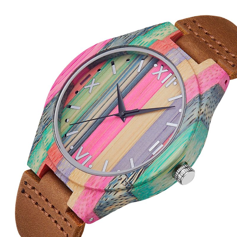 Estuche Colorido De Moda Dial Correa De Cuero Estilo Creativo Reloj Casual Para Hombres Reloj De Cuarzo