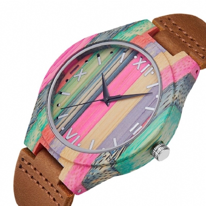 Estuche Colorido De Moda Dial Correa De Cuero Estilo Creativo Reloj Casual Para Hombres Reloj De Cuarzo