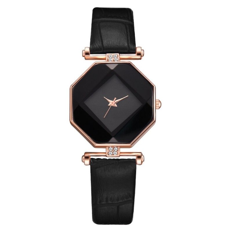 Fahion Diamond Mirror Watch Ladies Dress Reloj De Cuarzo De Cuero Ultrafino Para Mujer