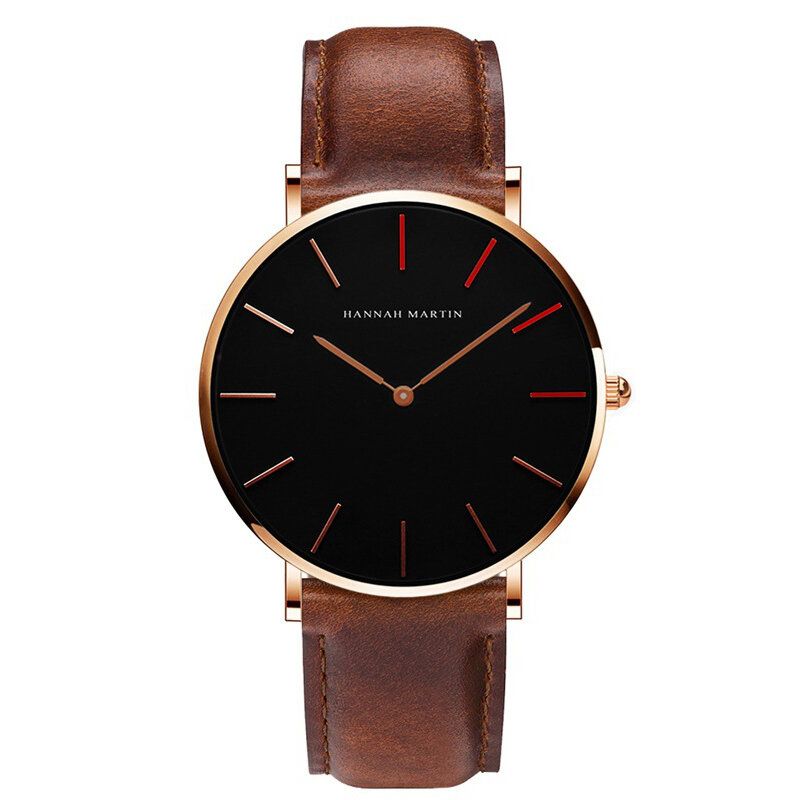 Fashion Business Sin Número Dial Correa De Cuero Ajustable Reloj De Cuarzo Impermeable Para Hombres