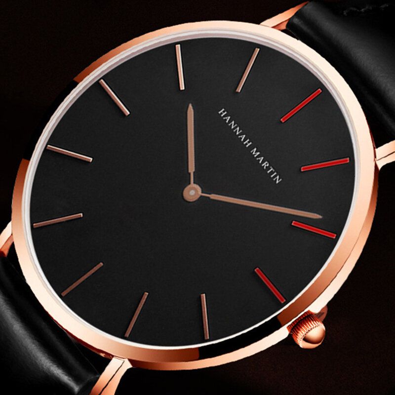 Fashion Business Sin Número Dial Correa De Cuero Ajustable Reloj De Cuarzo Impermeable Para Hombres