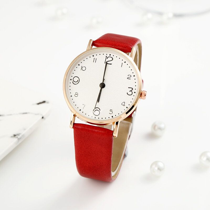 Fashion Simle Dial Número Grande Estilo Casual Correa De Cuero Reloj Para Mujer Reloj De Cuarzo