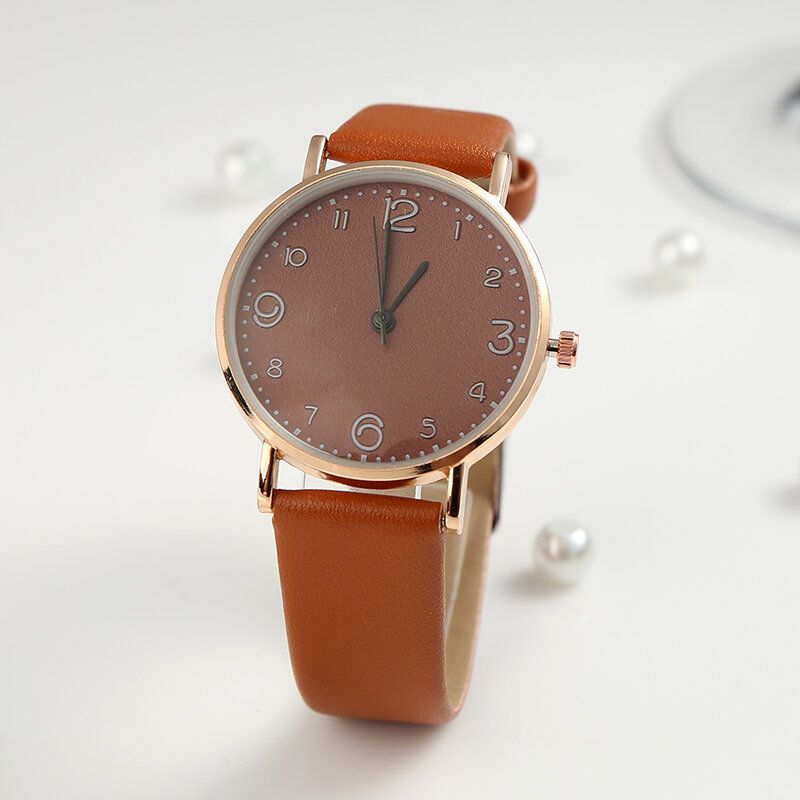 Fashion Simle Dial Número Grande Estilo Casual Correa De Cuero Reloj Para Mujer Reloj De Cuarzo