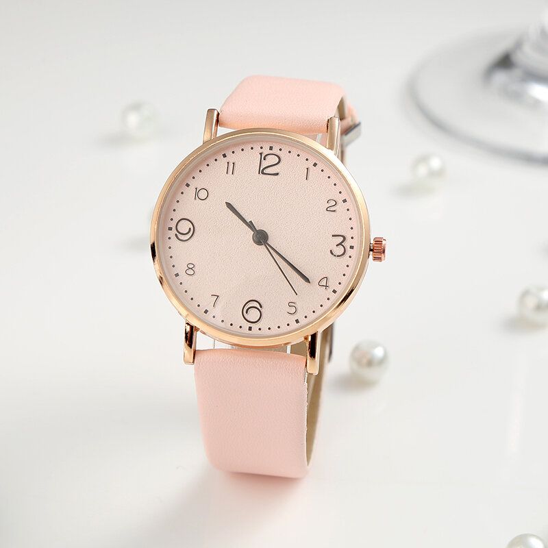 Fashion Simle Dial Número Grande Estilo Casual Correa De Cuero Reloj Para Mujer Reloj De Cuarzo