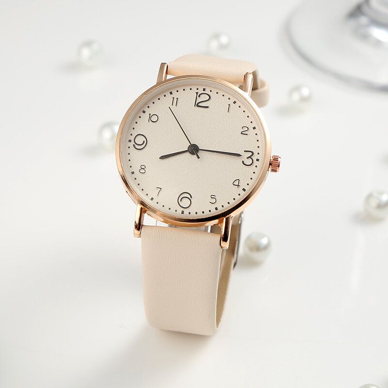 Fashion Simle Dial Número Grande Estilo Casual Correa De Cuero Reloj Para Mujer Reloj De Cuarzo