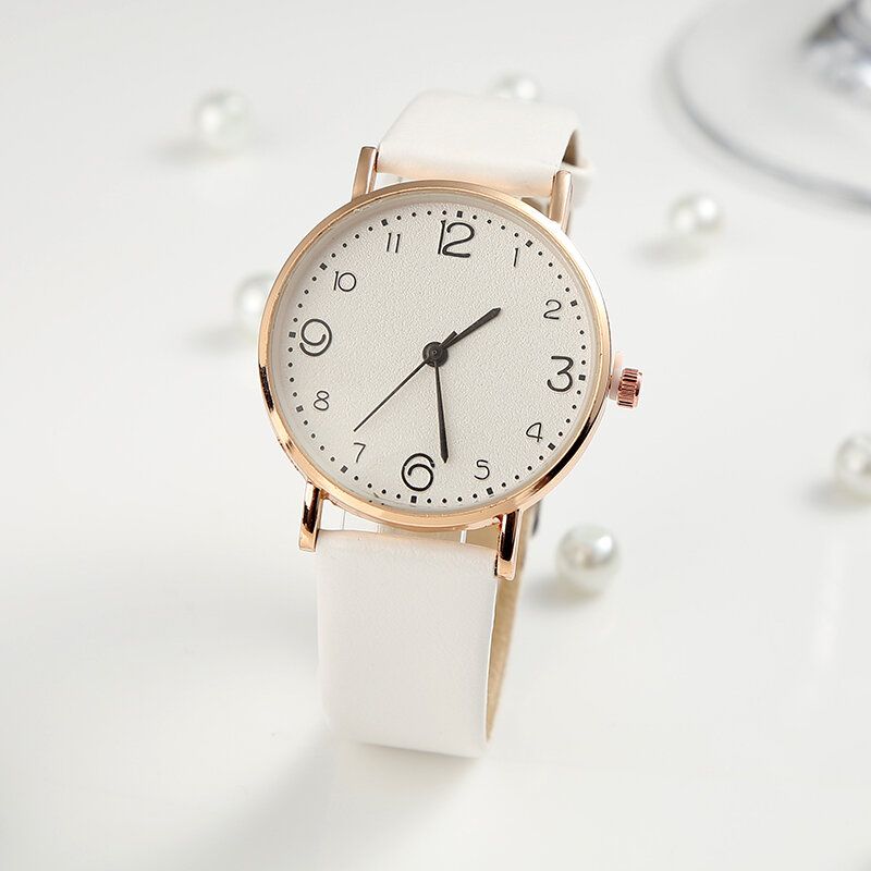 Fashion Simle Dial Número Grande Estilo Casual Correa De Cuero Reloj Para Mujer Reloj De Cuarzo