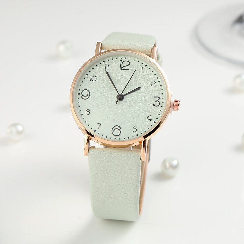 Fashion Simle Dial Número Grande Estilo Casual Correa De Cuero Reloj Para Mujer Reloj De Cuarzo