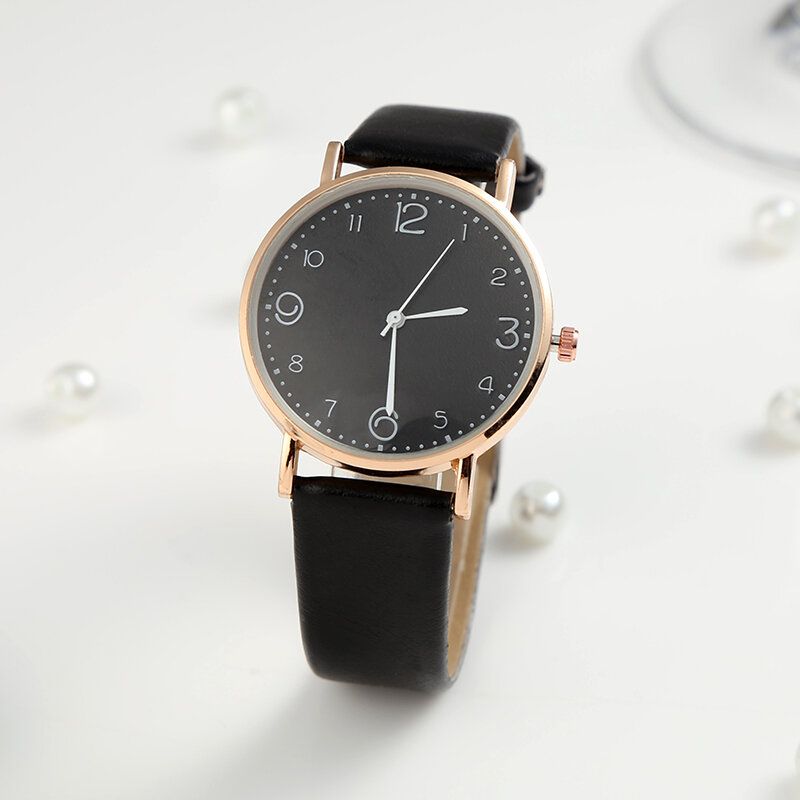 Fashion Simle Dial Número Grande Estilo Casual Correa De Cuero Reloj Para Mujer Reloj De Cuarzo