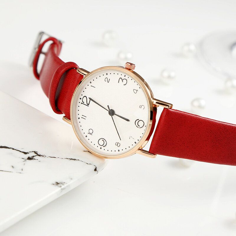 Fashion Simle Dial Número Grande Estilo Casual Correa De Cuero Reloj Para Mujer Reloj De Cuarzo