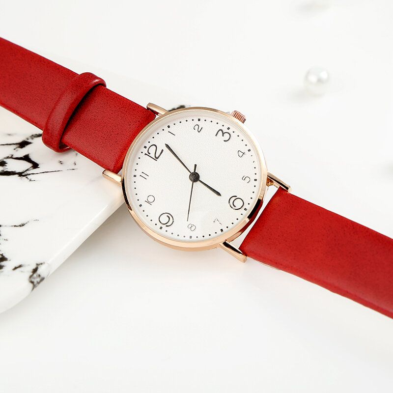 Fashion Simle Dial Número Grande Estilo Casual Correa De Cuero Reloj Para Mujer Reloj De Cuarzo