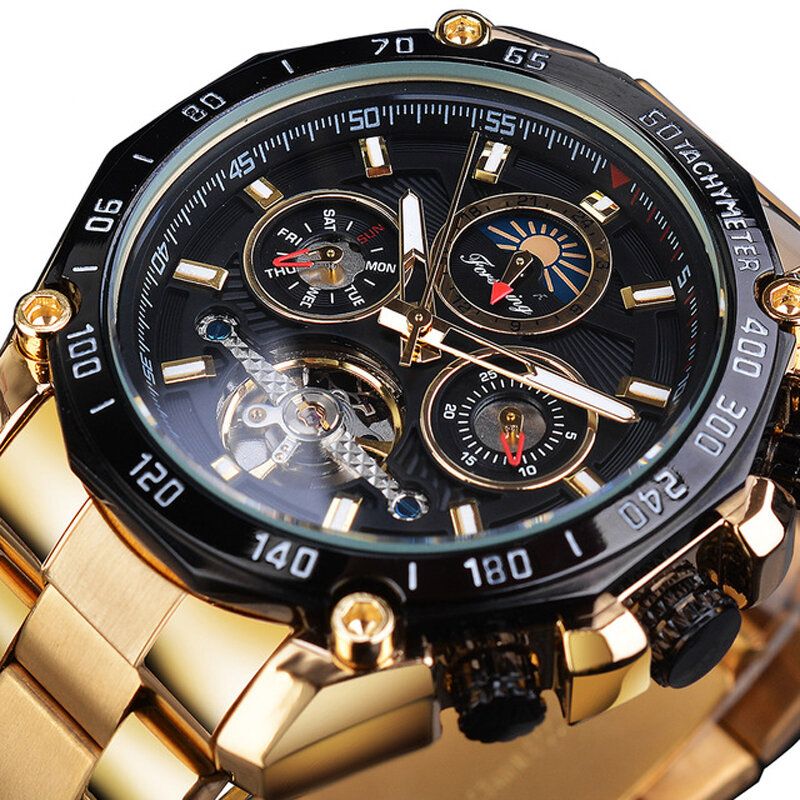 Forsining 427 Reloj De Moda Para Hombre Mes Semana Fecha Visualización Correa De Acero Inoxidable Reloj Mecánico Automático