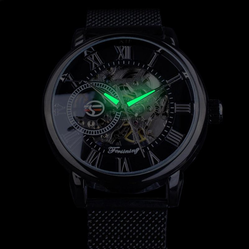 Forsining Gmt1040 Reloj Automático De Moda Para Hombre Pantalla Luminosa Reloj Mecánico De Malla Transparente