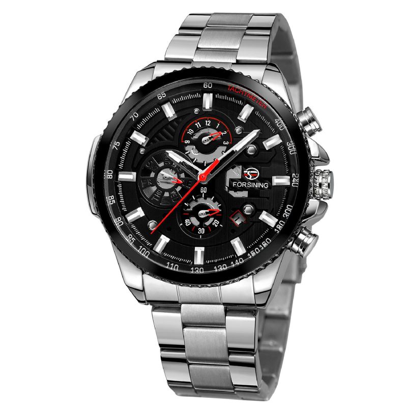 Forsining Gmt1137 Reloj De Moda Para Hombre 3atm Pantalla De Semana Impermeable Reloj Mecánico Con Correa De Acero Inoxidable