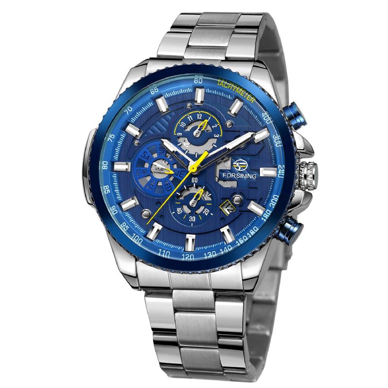 Forsining Gmt1137 Reloj De Moda Para Hombre 3atm Pantalla De Semana Impermeable Reloj Mecánico Con Correa De Acero Inoxidable