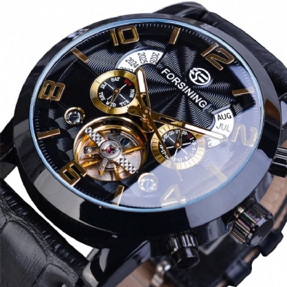 Forsining Gmt373 Reloj Automático Para Hombre De Moda Semana Año Reloj Mecánico Con Pantalla De Correa De Cuero Genuino