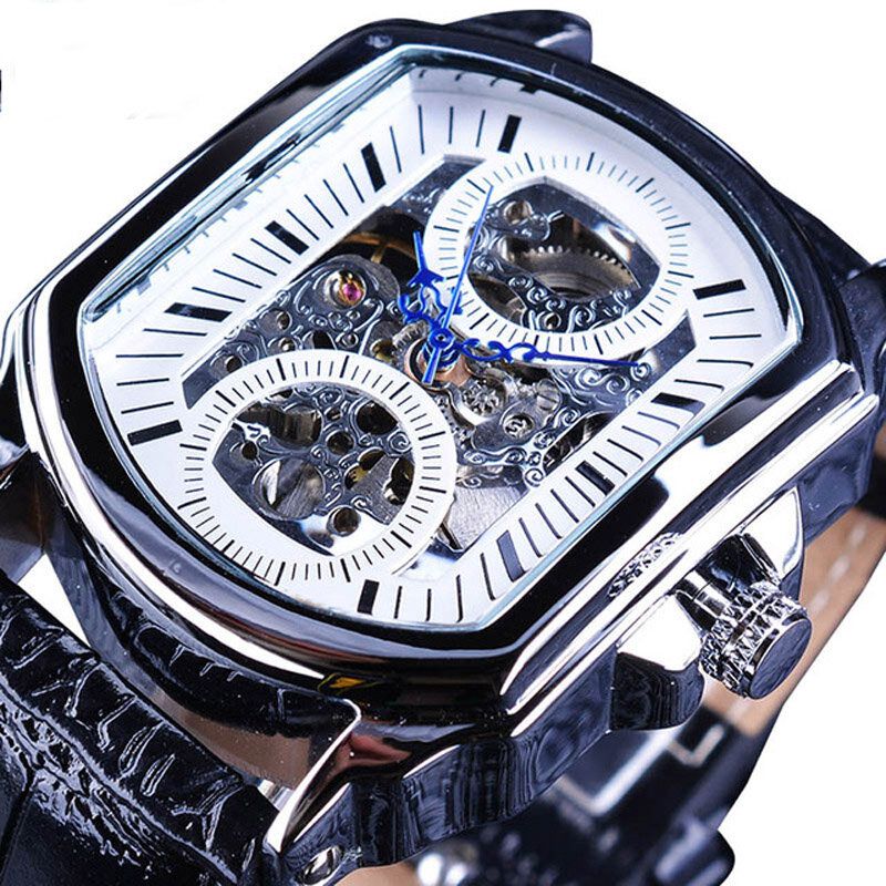 Forsining Gmt911 Reloj De Moda Para Hombre Reloj Mecánico Con Correa De Cuero Con Diseño De Grabado Hueco