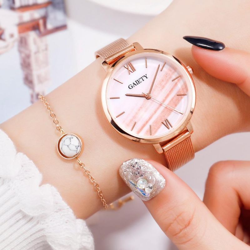 Gaiety G574 Reloj De Pulsera De Mujer Con Banda De Acero De Oro Rosa Colorido Reloj De Cuarzo Ultrafino