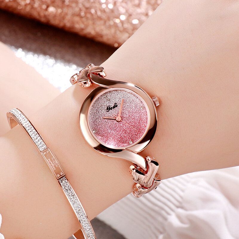 Gedi Fashion Elegant Luxury Crystal Gradient Color Dial Aleación Correa Señoras Pulsera Relojes De Pulsera Reloj De Cuarzo