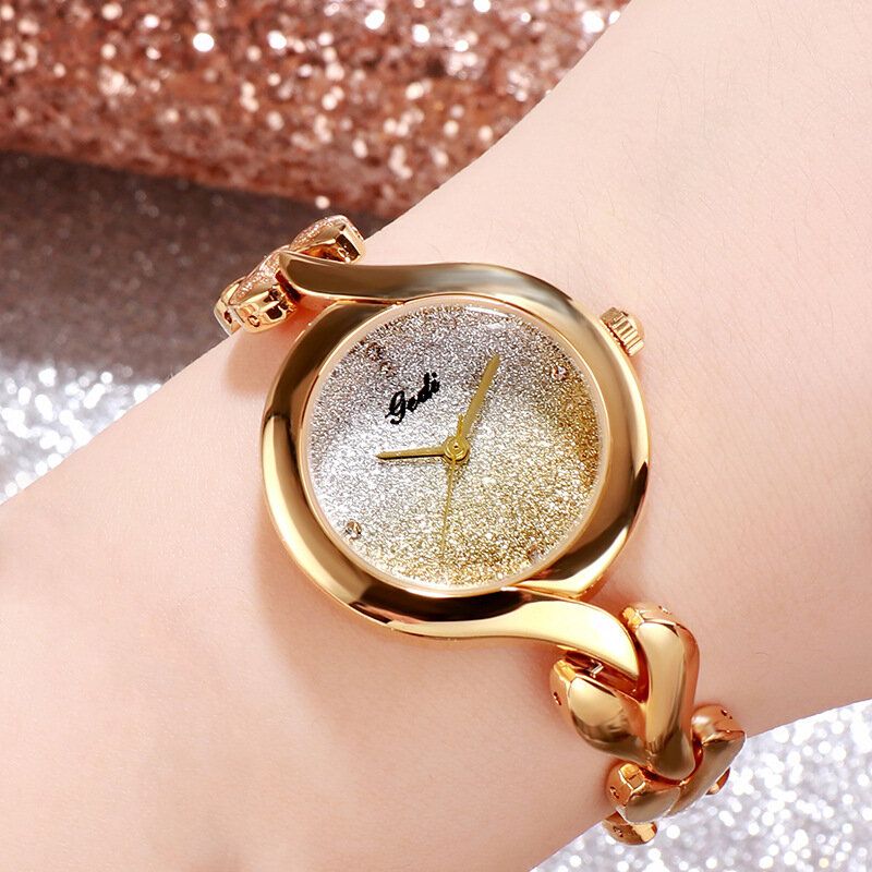 Gedi Fashion Elegant Luxury Crystal Gradient Color Dial Aleación Correa Señoras Pulsera Relojes De Pulsera Reloj De Cuarzo