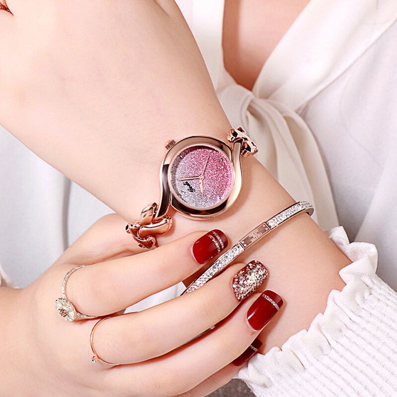 Gedi Fashion Elegant Luxury Crystal Gradient Color Dial Aleación Correa Señoras Pulsera Relojes De Pulsera Reloj De Cuarzo