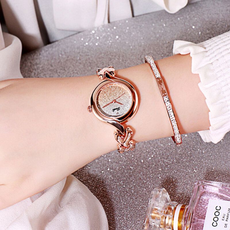 Gedi Fashion Elegant Luxury Crystal Gradient Color Dial Aleación Correa Señoras Pulsera Relojes De Pulsera Reloj De Cuarzo