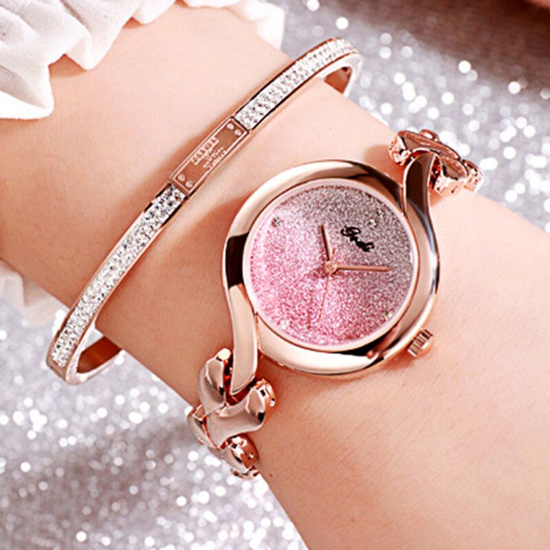 Gedi Fashion Elegant Luxury Crystal Gradient Color Dial Aleación Correa Señoras Pulsera Relojes De Pulsera Reloj De Cuarzo