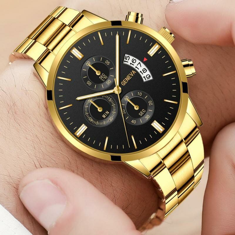 Geneva Reloj De Moda Para Hombre Reloj De Cuarzo De Negocios Con Correa De Acero Inoxidable Con Visualización De Fecha