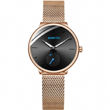 Gimto Gm270 Diseño Simple De Dos Pines Dial Correa De Acero De Malla De Oro Rosa Reloj De Cuarzo Para Mujer De Moda