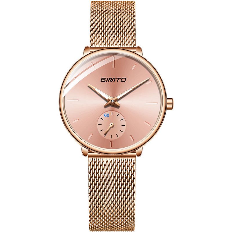 Gimto Gm270 Diseño Simple De Dos Pines Dial Correa De Acero De Malla De Oro Rosa Reloj De Cuarzo Para Mujer De Moda