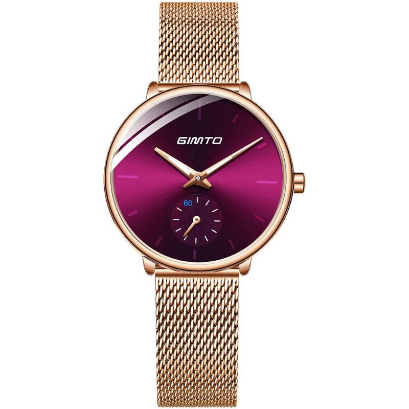 Gimto Gm270 Diseño Simple De Dos Pines Dial Correa De Acero De Malla De Oro Rosa Reloj De Cuarzo Para Mujer De Moda