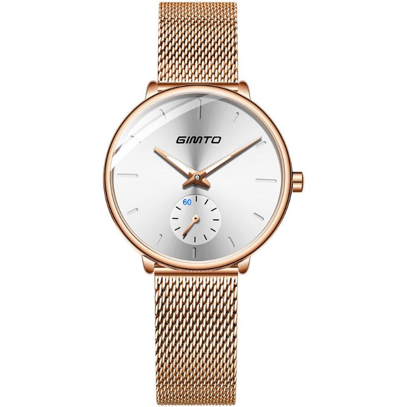 Gimto Gm270 Diseño Simple De Dos Pines Dial Correa De Acero De Malla De Oro Rosa Reloj De Cuarzo Para Mujer De Moda