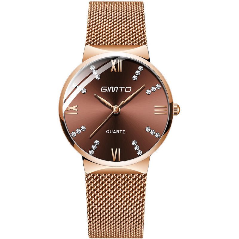 Gimto Gm616 Crystal Colorful Dial Fashion Rose Gold Mesh Steel Correa Casual Reloj De Cuarzo Para Mujer