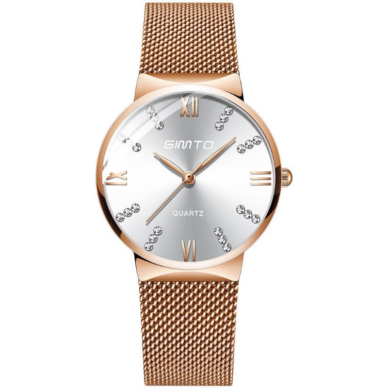 Gimto Gm616 Crystal Colorful Dial Fashion Rose Gold Mesh Steel Correa Casual Reloj De Cuarzo Para Mujer