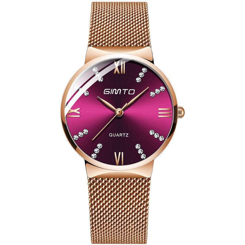 Gimto Gm616 Crystal Colorful Dial Fashion Rose Gold Mesh Steel Correa Casual Reloj De Cuarzo Para Mujer